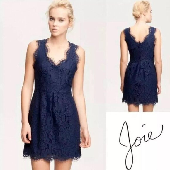 Joie Rori Cotton Blend Navy Blue Sleeveless Lace Mini Dress - Picture 1 of 6